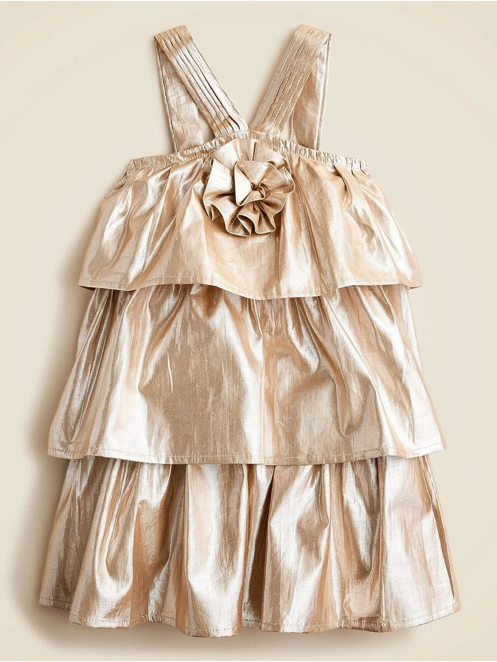 J CREW Crewcuts Collection tiered rosette dress gold lamé Girls 7 Metallic EUC
